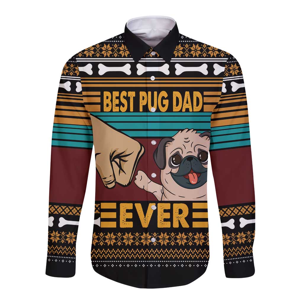 Best Pug Dad Ever Long Sleeve Button Shirt Pug Dog Christmas Awesome Dad DT04 - Wonder Print Shop