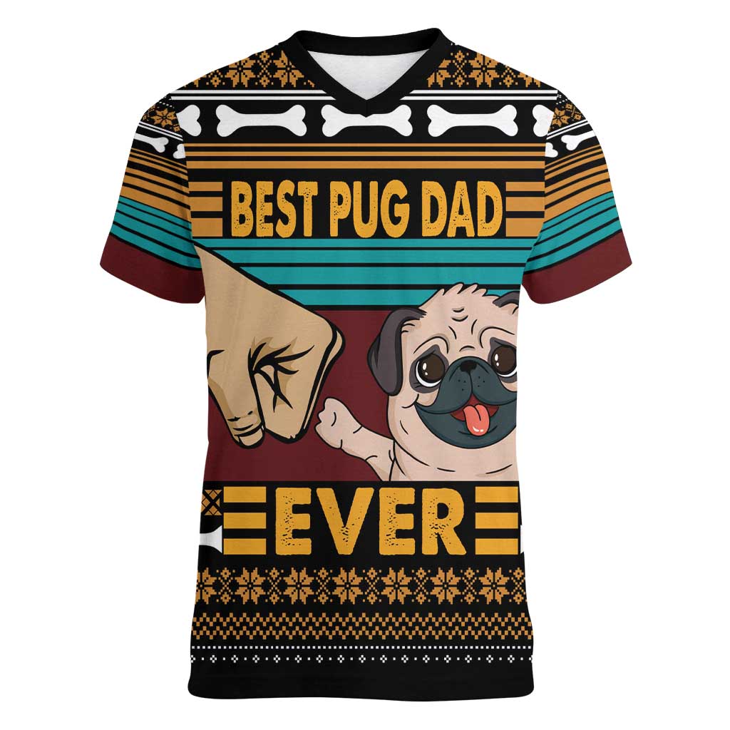 Best Pug Dad Ever Women V-Neck T-Shirt Pug Dog Christmas Awesome Dad DT04 - Wonder Print Shop