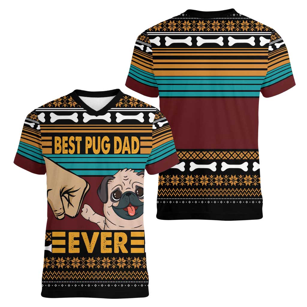 Best Pug Dad Ever Women V-Neck T-Shirt Pug Dog Christmas Awesome Dad DT04 - Wonder Print Shop