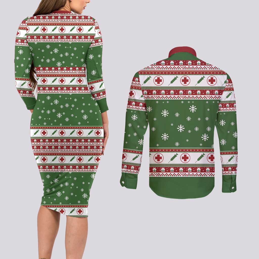 Nurse Couples Matching Long Sleeve Bodycon Dress and Long Sleeve Button Shirt Nurse Grinch Christmas DT04 - Wonder Print Shop