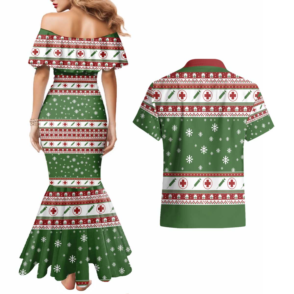 Nurse Couples Matching Mermaid Dress and Hawaiian Shirt Nurse Grinch Christmas DT04 - Wonder Print Shop