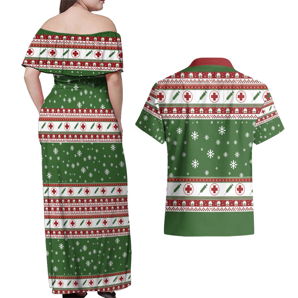 Nurse Couples Matching Off Shoulder Maxi Dress and Hawaiian Shirt Nurse Grinch Christmas DT04 - Wonder Print Shop