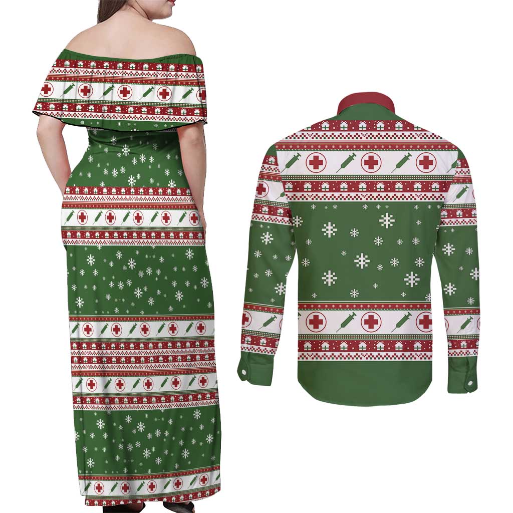 Nurse Couples Matching Off Shoulder Maxi Dress and Long Sleeve Button Shirt Nurse Grinch Christmas DT04 - Wonder Print Shop