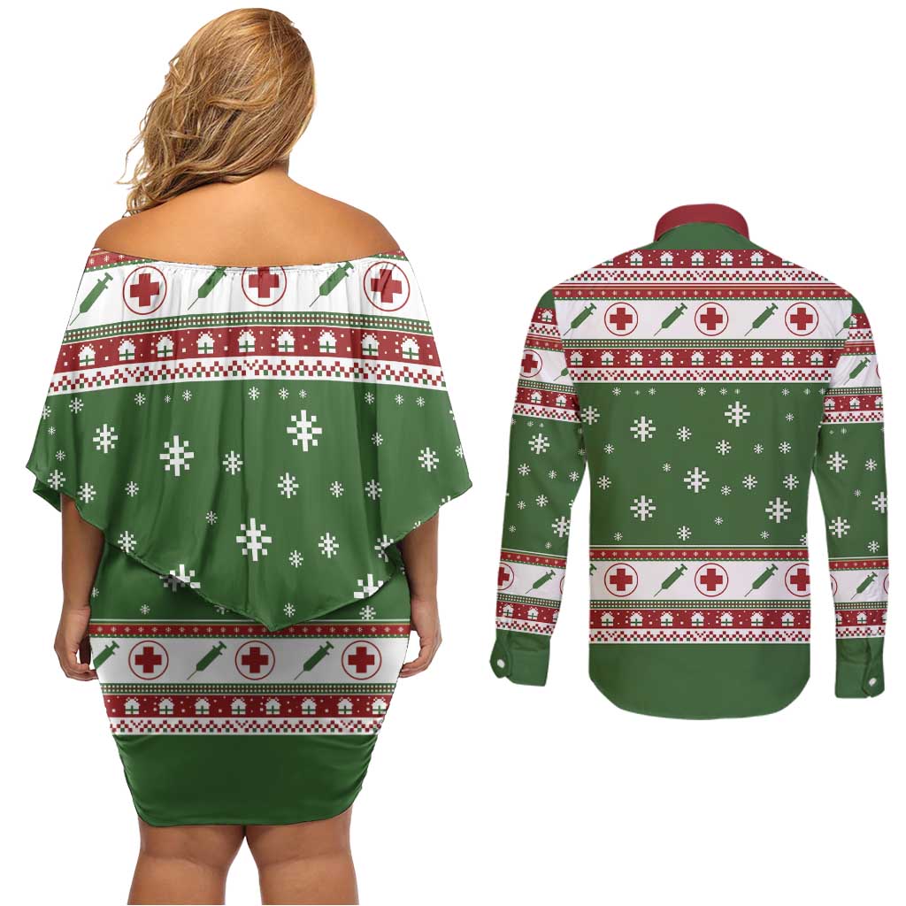 Nurse Couples Matching Off Shoulder Short Dress and Long Sleeve Button Shirt Nurse Grinch Christmas DT04 - Wonder Print Shop