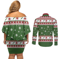 Nurse Couples Matching Off Shoulder Short Dress and Long Sleeve Button Shirt Nurse Grinch Christmas DT04 - Wonder Print Shop