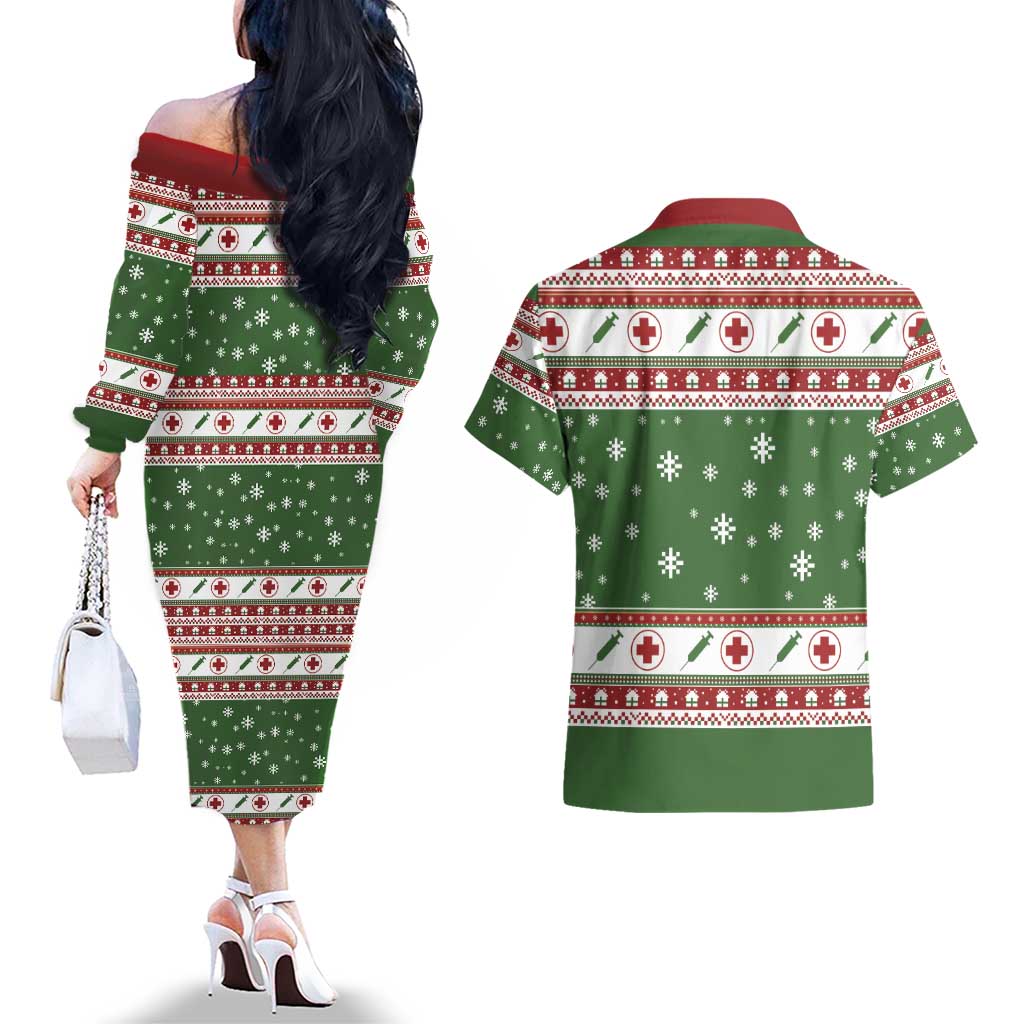 Nurse Couples Matching Off The Shoulder Long Sleeve Dress and Hawaiian Shirt Nurse Grinch Christmas DT04 - Wonder Print Shop