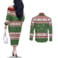 Nurse Couples Matching Off The Shoulder Long Sleeve Dress and Long Sleeve Button Shirt Nurse Grinch Christmas