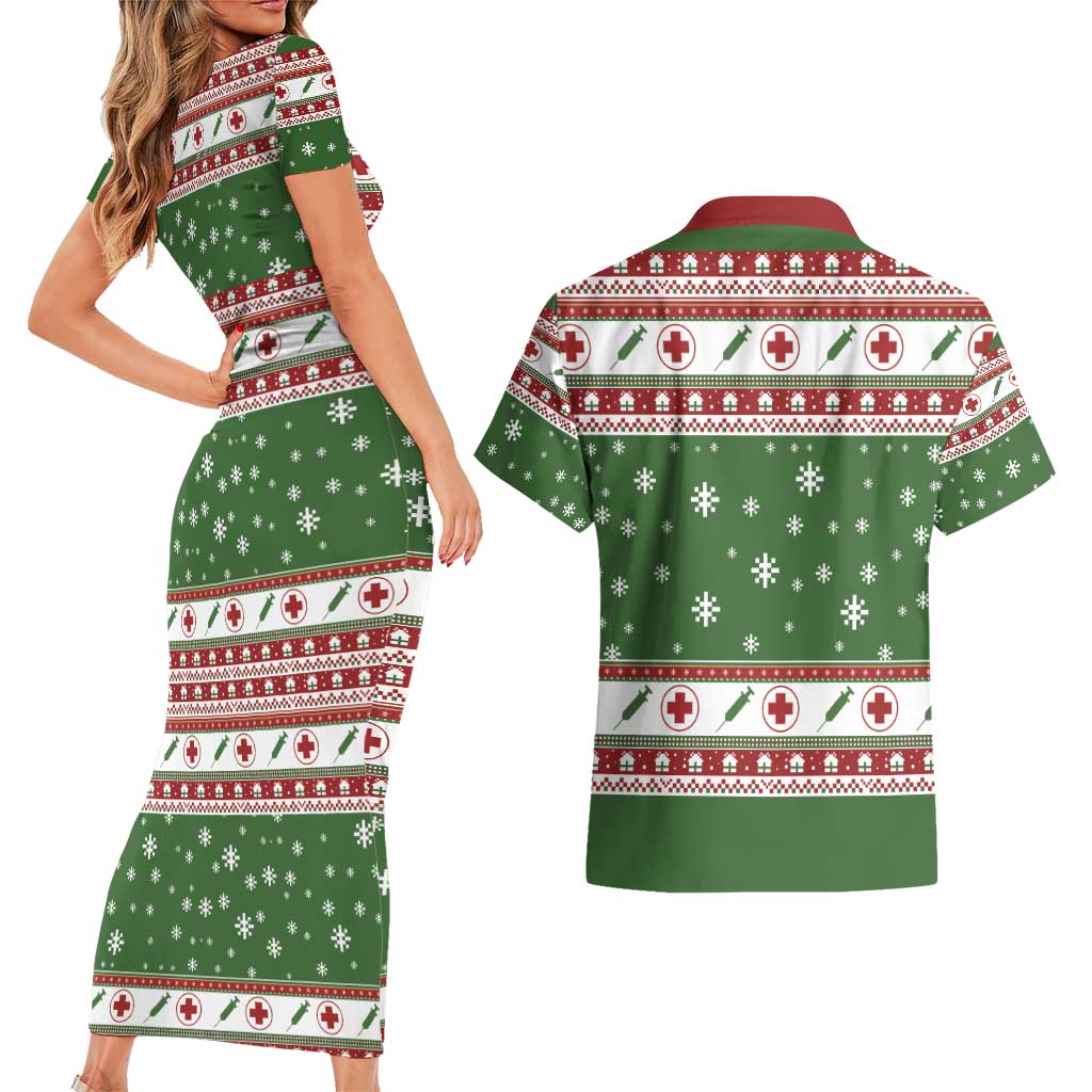 Nurse Couples Matching Short Sleeve Bodycon Dress and Hawaiian Shirt Nurse Grinch Christmas DT04 - Wonder Print Shop