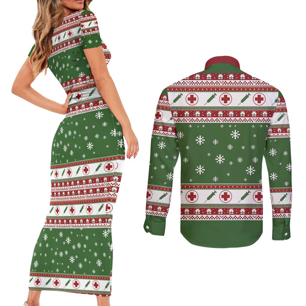 Nurse Couples Matching Short Sleeve Bodycon Dress and Long Sleeve Button Shirt Nurse Grinch Christmas DT04 - Wonder Print Shop
