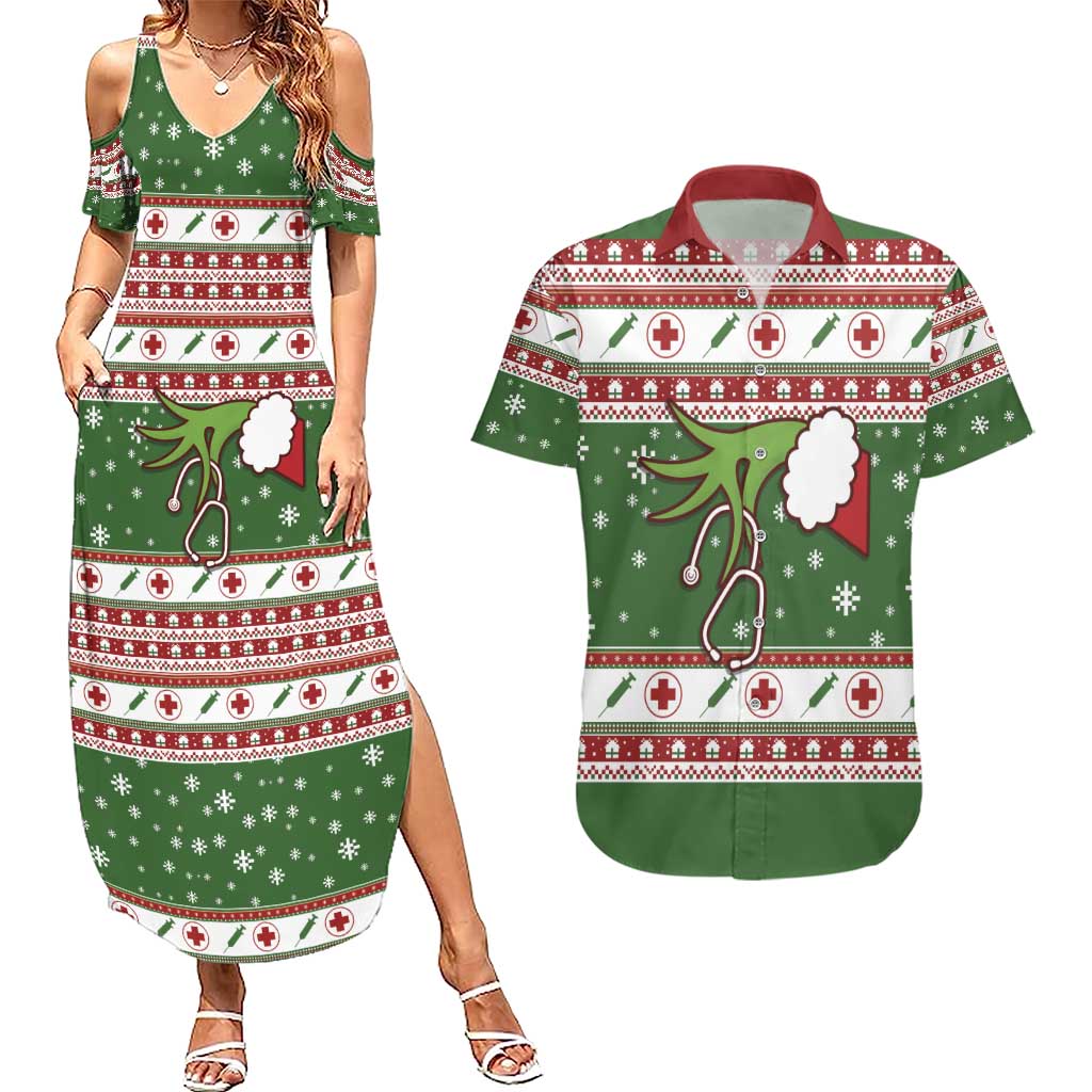 Nurse Couples Matching Summer Maxi Dress and Hawaiian Shirt Nurse Grinch Christmas DT04 - Wonder Print Shop