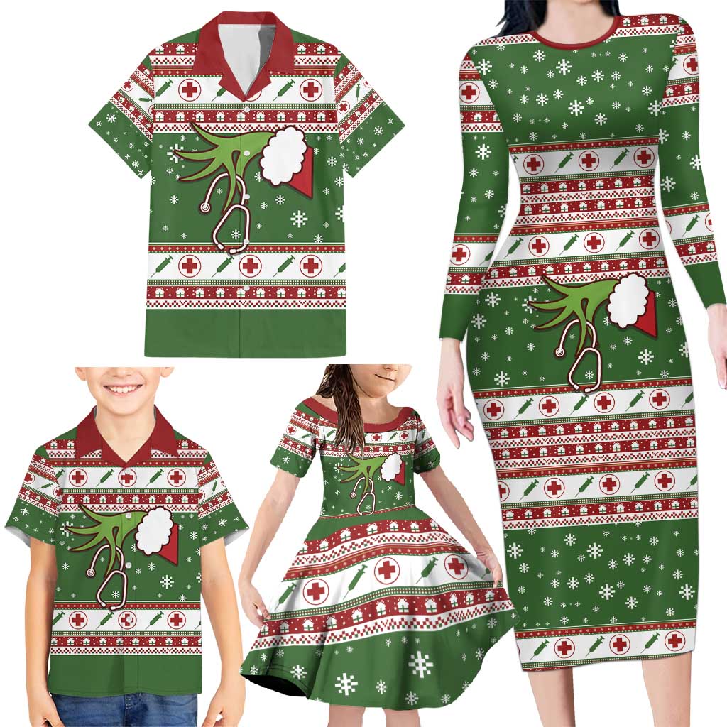 Nurse Family Matching Long Sleeve Bodycon Dress and Hawaiian Shirt Nurse Grinch Christmas DT04 - Wonder Print Shop