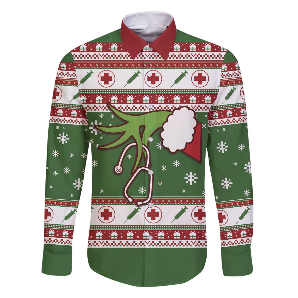 Nurse Family Matching Off The Shoulder Long Sleeve Dress and Hawaiian Shirt Nurse Grinch Christmas DT04 - Wonder Print Shop