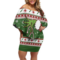 Nurse Family Matching Off Shoulder Short Dress and Hawaiian Shirt Nurse Grinch Christmas DT04 - Wonder Print Shop