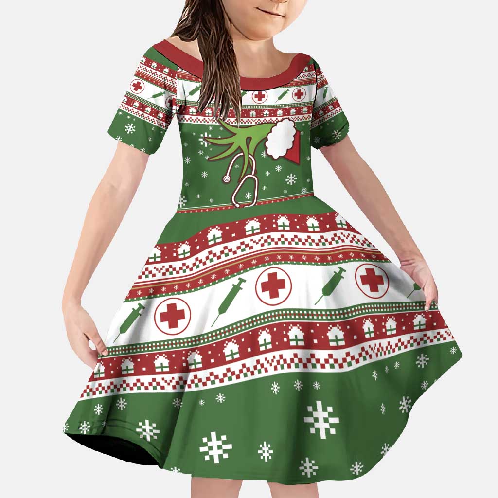 Nurse Family Matching Short Sleeve Bodycon Dress and Hawaiian Shirt Nurse Grinch Christmas DT04 - Wonder Print Shop
