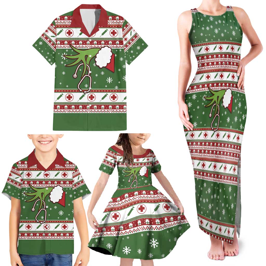 Nurse Family Matching Tank Maxi Dress and Hawaiian Shirt Nurse Grinch Christmas DT04 - Wonder Print Shop