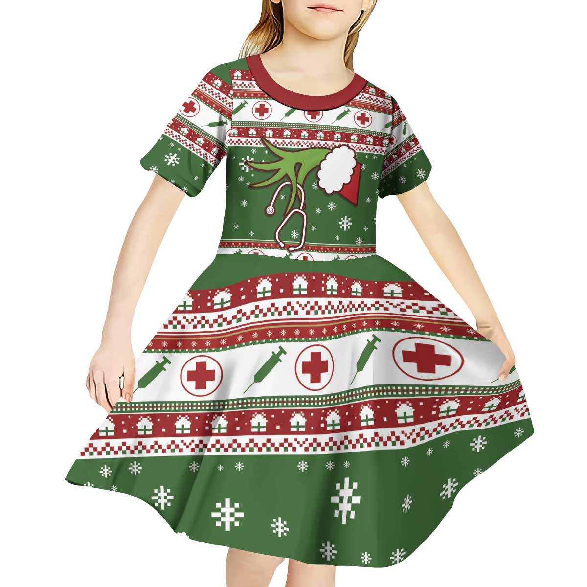 Nurse Kid Short Sleeve Dress Nurse Grinch Christmas DT04 - Wonder Print Shop