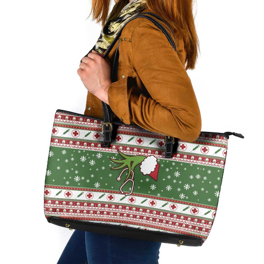 Nurse Leather Tote Bag Nurse Grinch Christmas DT04 - Wonder Print Shop