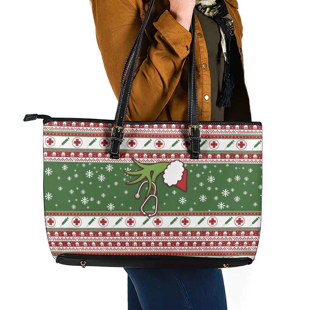 Nurse Leather Tote Bag Nurse Grinch Christmas DT04 - Wonder Print Shop