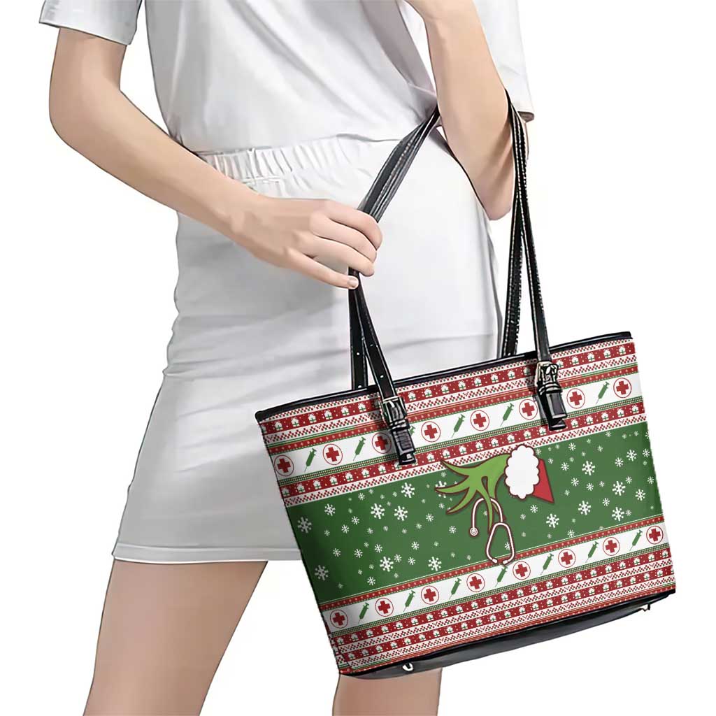 Nurse Leather Tote Bag Nurse Grinch Christmas DT04 - Wonder Print Shop