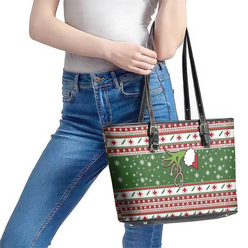 Nurse Leather Tote Bag Nurse Grinch Christmas DT04 - Wonder Print Shop