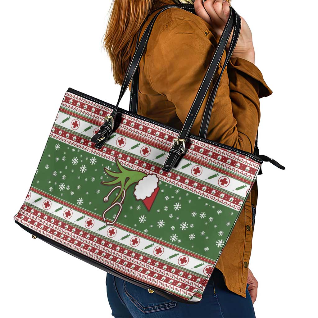 Nurse Leather Tote Bag Nurse Grinch Christmas DT04 - Wonder Print Shop
