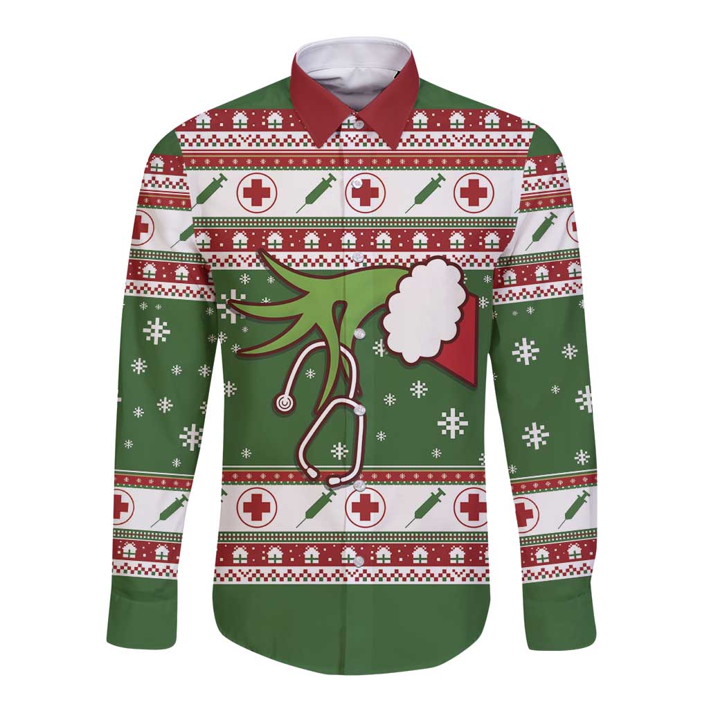 Nurse Long Sleeve Button Shirt Nurse Grinch Christmas DT04 - Wonder Print Shop