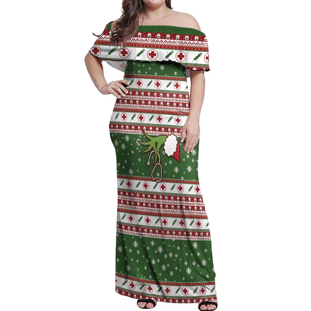 Nurse Off Shoulder Maxi Dress Nurse Grinch Christmas DT04 - Wonder Print Shop