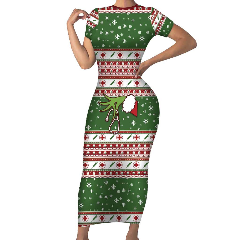 Nurse Short Sleeve Bodycon Dress Nurse Grinch Christmas DT04 - Wonder Print Shop