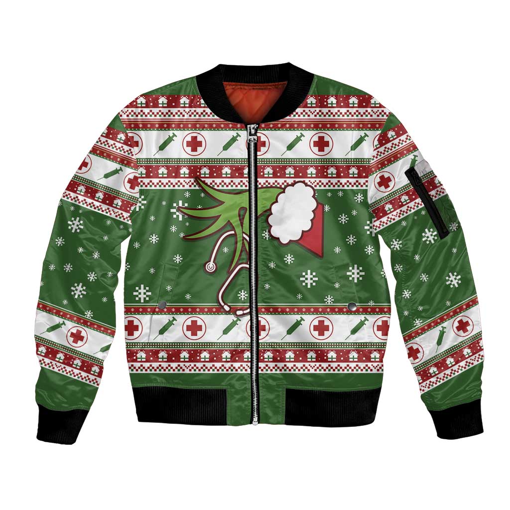 Nurse Sleeve Zip Bomber Jacket Nurse Grinch Christmas DT04 - Wonder Print Shop