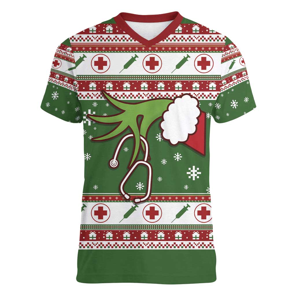 Nurse Women V-Neck T-Shirt Nurse Grinch Christmas DT04 - Wonder Print Shop