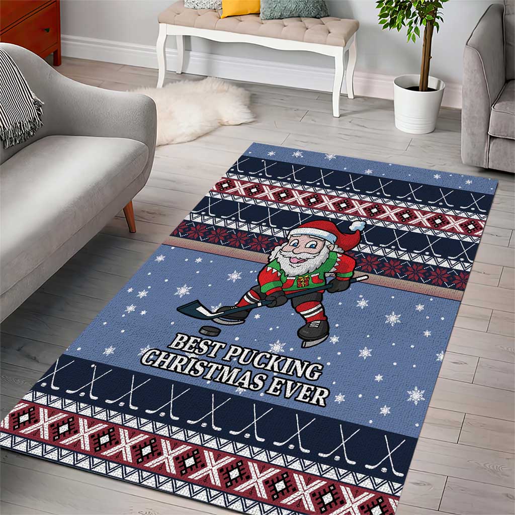 Santa Hockey Best Pucking Christmas Area Rug DT04 - Wonder Print Shop