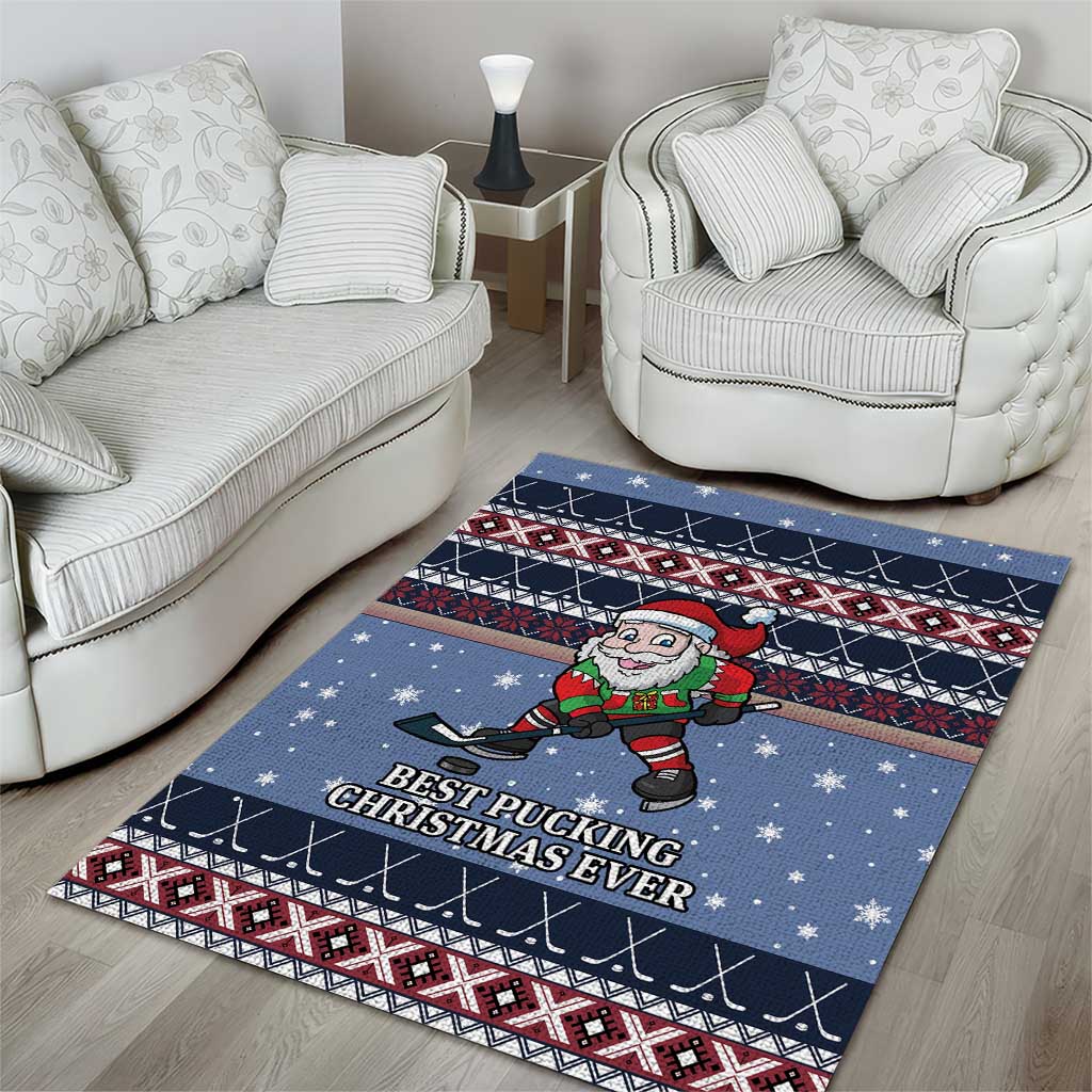 Santa Hockey Best Pucking Christmas Area Rug DT04 - Wonder Print Shop
