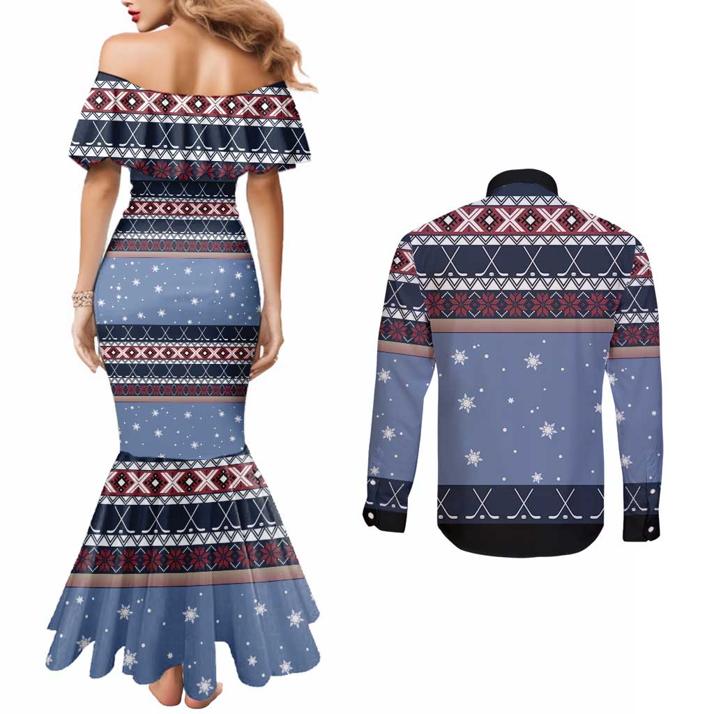 Santa Hockey Best Pucking Christmas Couples Matching Mermaid Dress and Long Sleeve Button Shirt