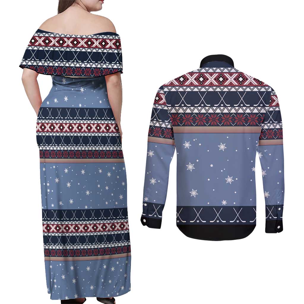 Santa Hockey Best Pucking Christmas Couples Matching Off Shoulder Maxi Dress and Long Sleeve Button Shirt DT04 - Wonder Print Shop