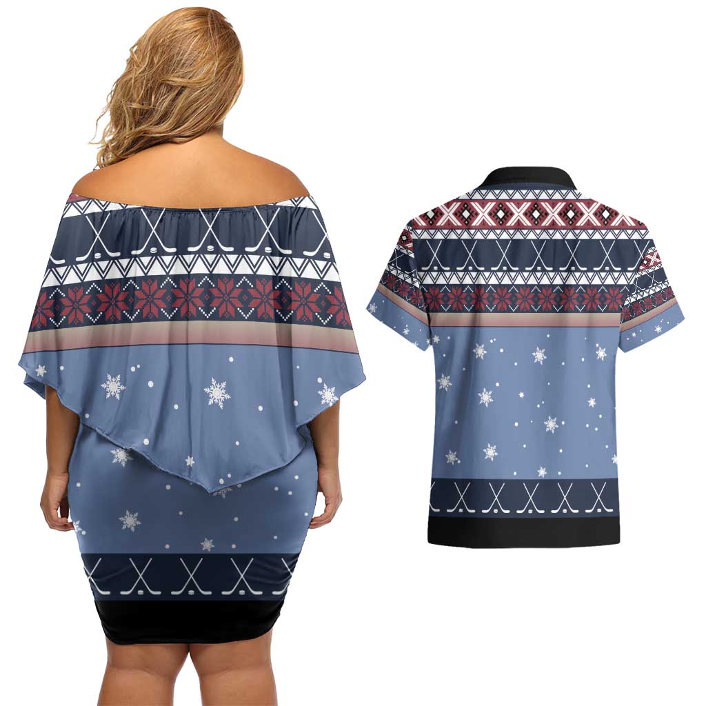 Santa Hockey Best Pucking Christmas Couples Matching Off Shoulder Short Dress and Hawaiian Shirt DT04 - Wonder Print Shop