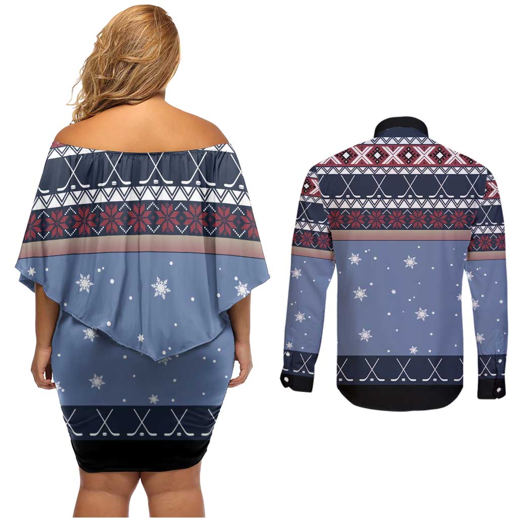 Santa Hockey Best Pucking Christmas Couples Matching Off Shoulder Short Dress and Long Sleeve Button Shirt DT04 - Wonder Print Shop