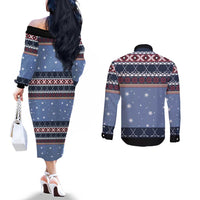 Santa Hockey Best Pucking Christmas Couples Matching Off The Shoulder Long Sleeve Dress and Long Sleeve Button Shirt