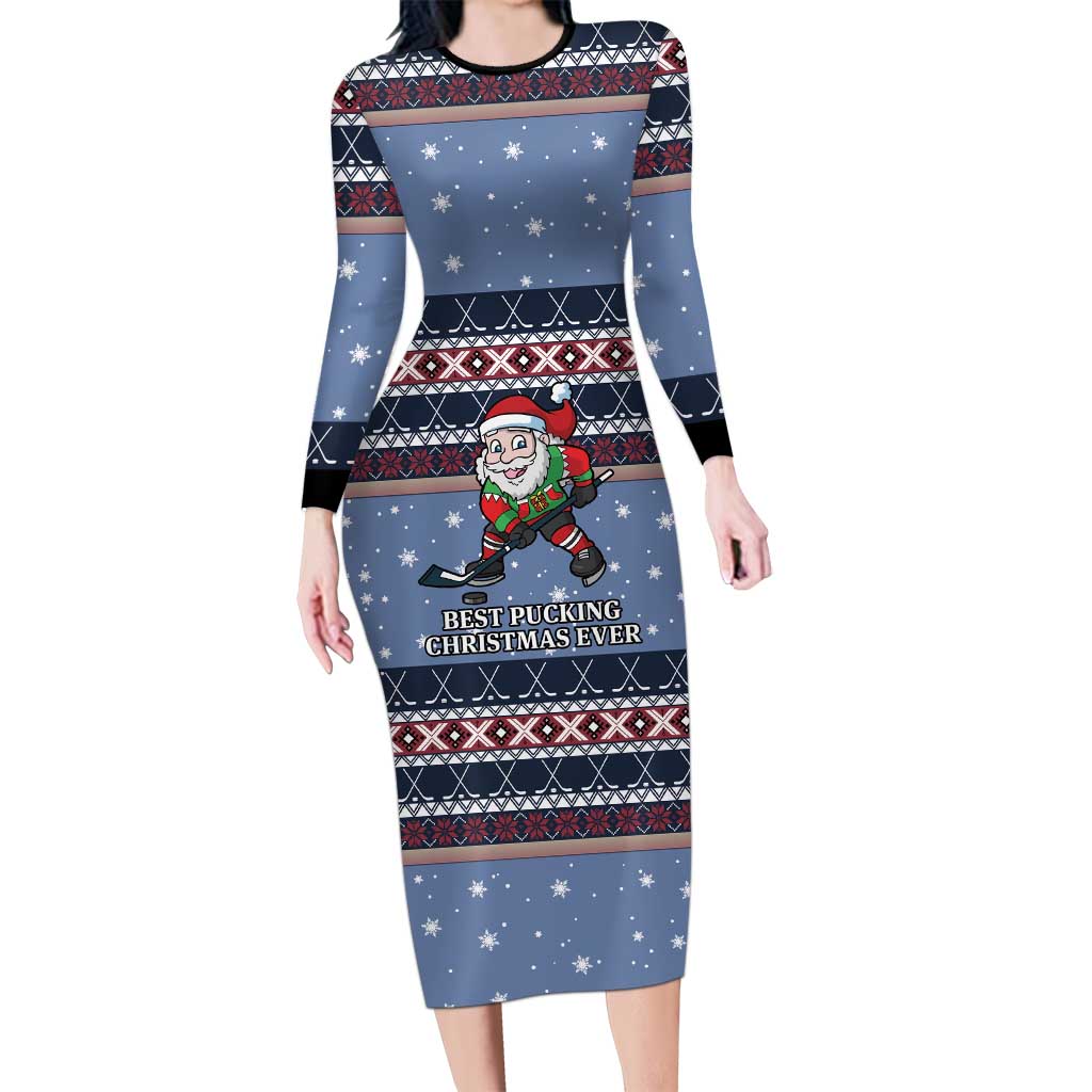 Santa Hockey Best Pucking Christmas Family Matching Long Sleeve Bodycon Dress and Hawaiian Shirt DT04 - Wonder Print Shop