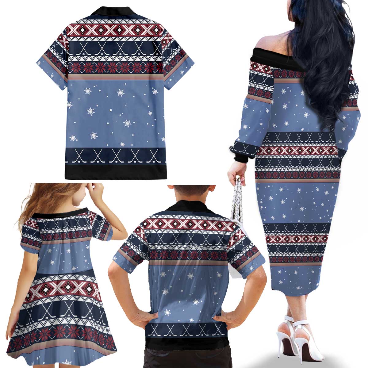 Santa Hockey Best Pucking Christmas Family Matching Off The Shoulder Long Sleeve Dress and Hawaiian Shirt DT04 - Wonder Print Shop