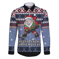 Santa Hockey Best Pucking Christmas Family Matching Off The Shoulder Long Sleeve Dress and Hawaiian Shirt DT04 - Wonder Print Shop