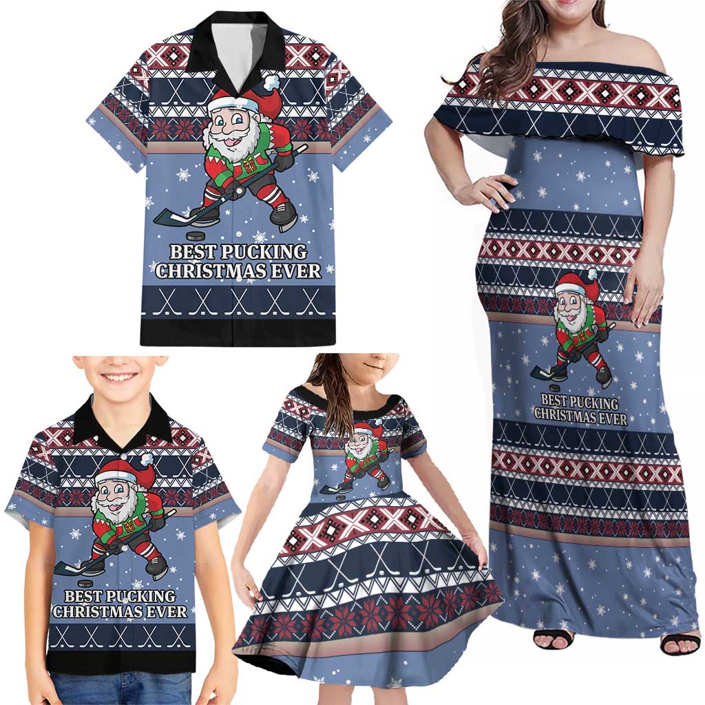 Santa Hockey Best Pucking Christmas Family Matching Off Shoulder Maxi Dress and Hawaiian Shirt DT04 - Wonder Print Shop
