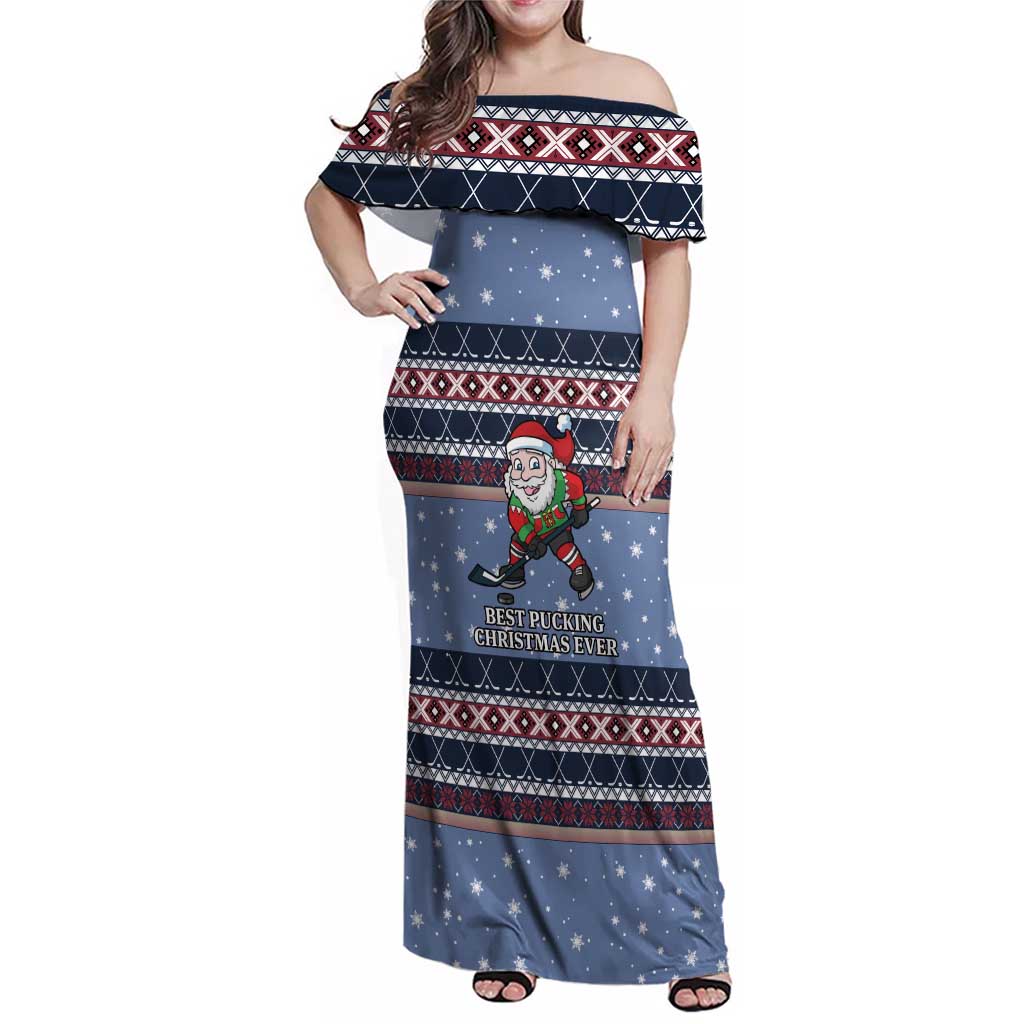 Santa Hockey Best Pucking Christmas Family Matching Off Shoulder Maxi Dress and Hawaiian Shirt DT04 - Wonder Print Shop