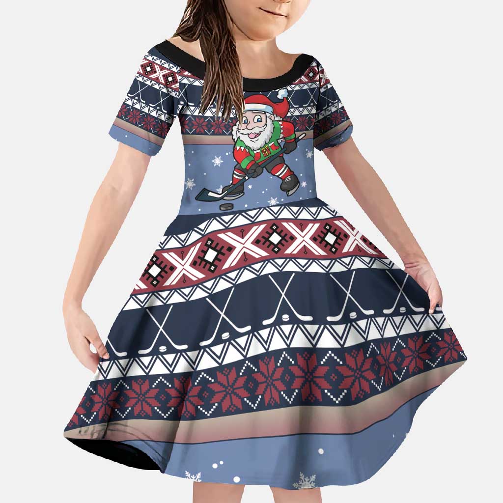 Santa Hockey Best Pucking Christmas Family Matching Short Sleeve Bodycon Dress and Hawaiian Shirt DT04 - Wonder Print Shop
