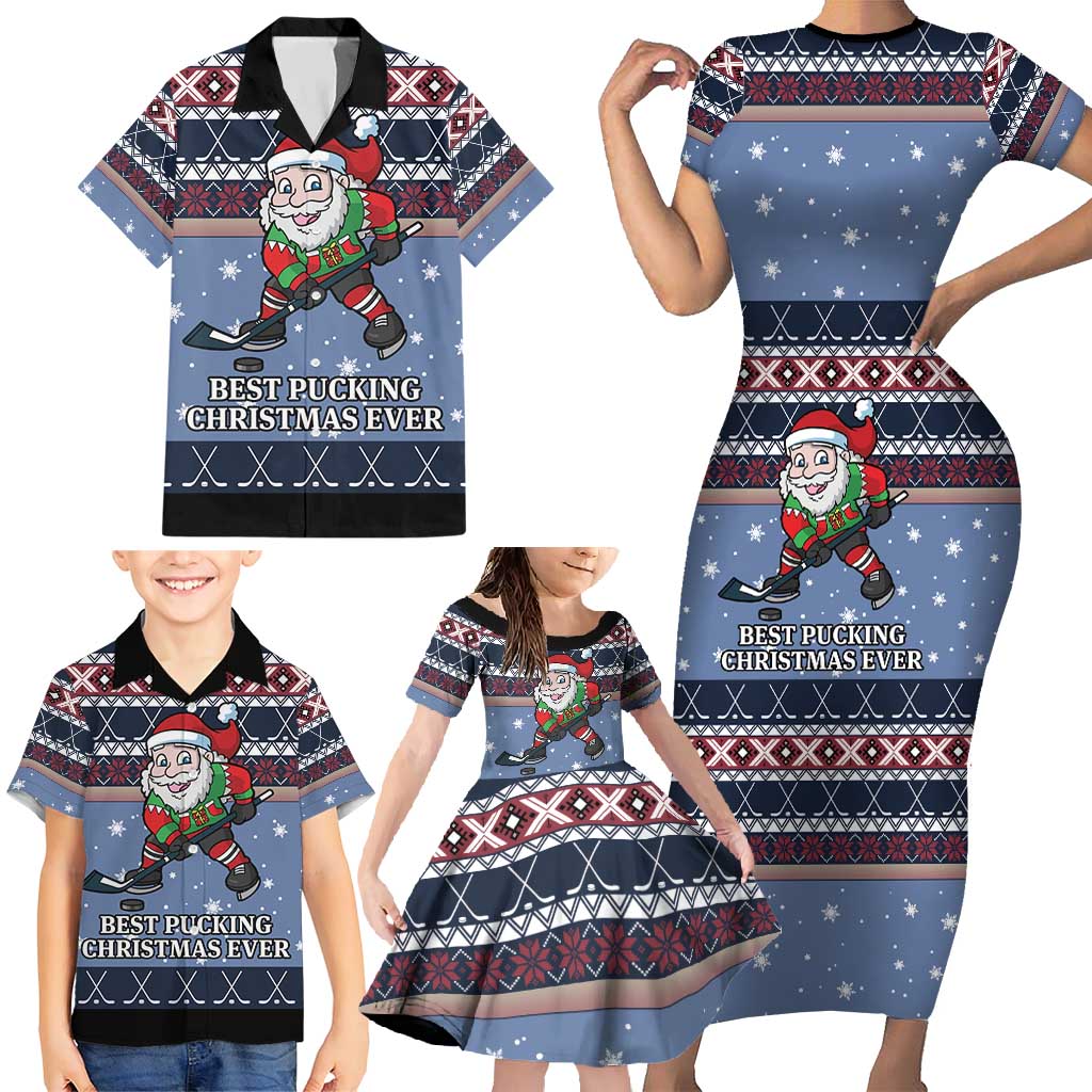 Santa Hockey Best Pucking Christmas Family Matching Short Sleeve Bodycon Dress and Hawaiian Shirt DT04 - Wonder Print Shop