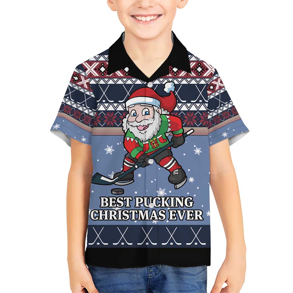 Santa Hockey Best Pucking Christmas Family Matching Short Sleeve Bodycon Dress and Hawaiian Shirt DT04 - Wonder Print Shop