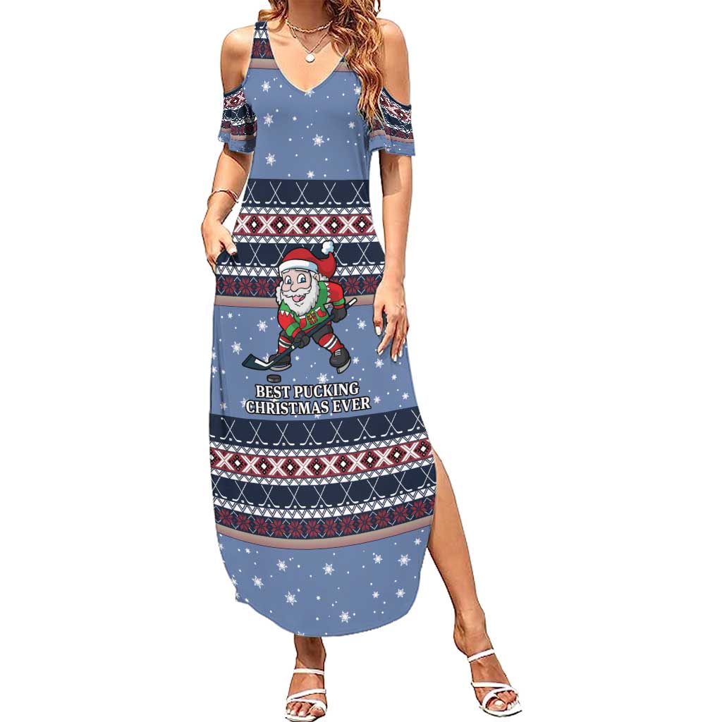 Santa Hockey Best Pucking Christmas Family Matching Summer Maxi Dress and Hawaiian Shirt DT04 - Wonder Print Shop
