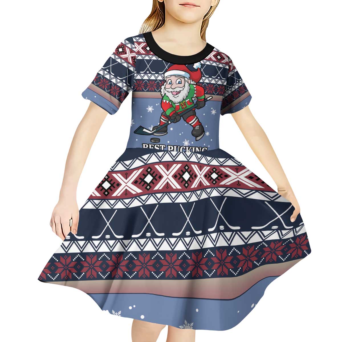 Santa Hockey Best Pucking Christmas Kid Short Sleeve Dress DT04 - Wonder Print Shop