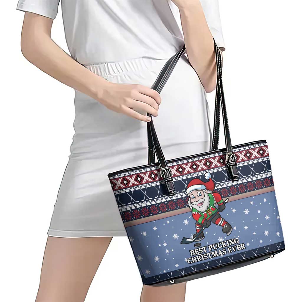 Santa Hockey Best Pucking Christmas Leather Tote Bag DT04 - Wonder Print Shop