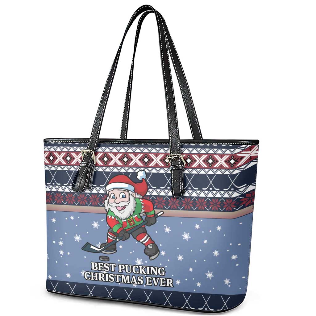 Santa Hockey Best Pucking Christmas Leather Tote Bag DT04 - Wonder Print Shop