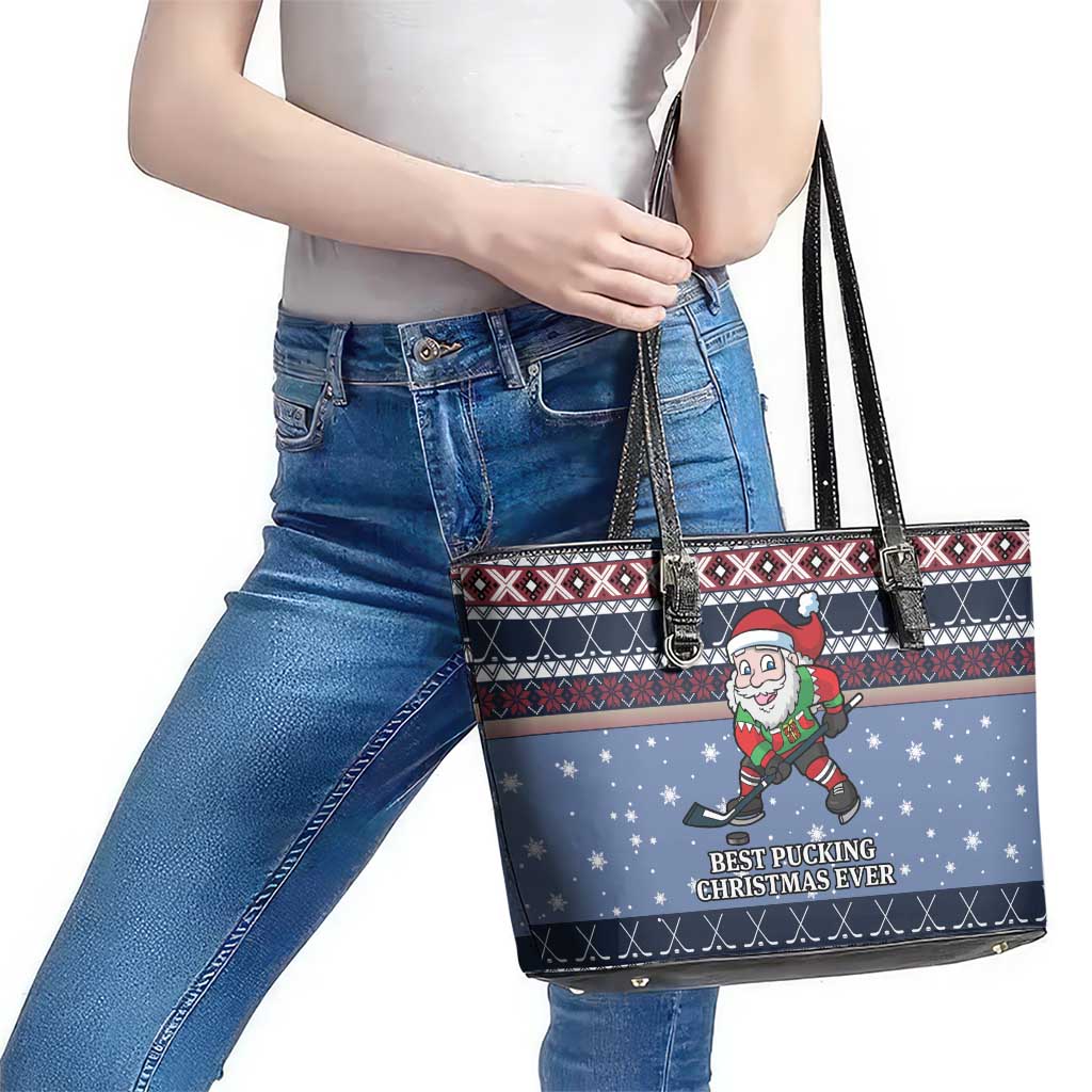 Santa Hockey Best Pucking Christmas Leather Tote Bag DT04 - Wonder Print Shop